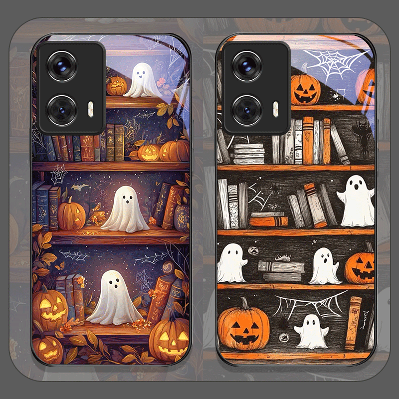 Bookshelf - ฮาโลวีนฟักทองผีชั้นวางหนังสือกระจกนิรภัยสำหรับโมโตโรล่าโมโต G85 G84 G75 G55 เอดจ์