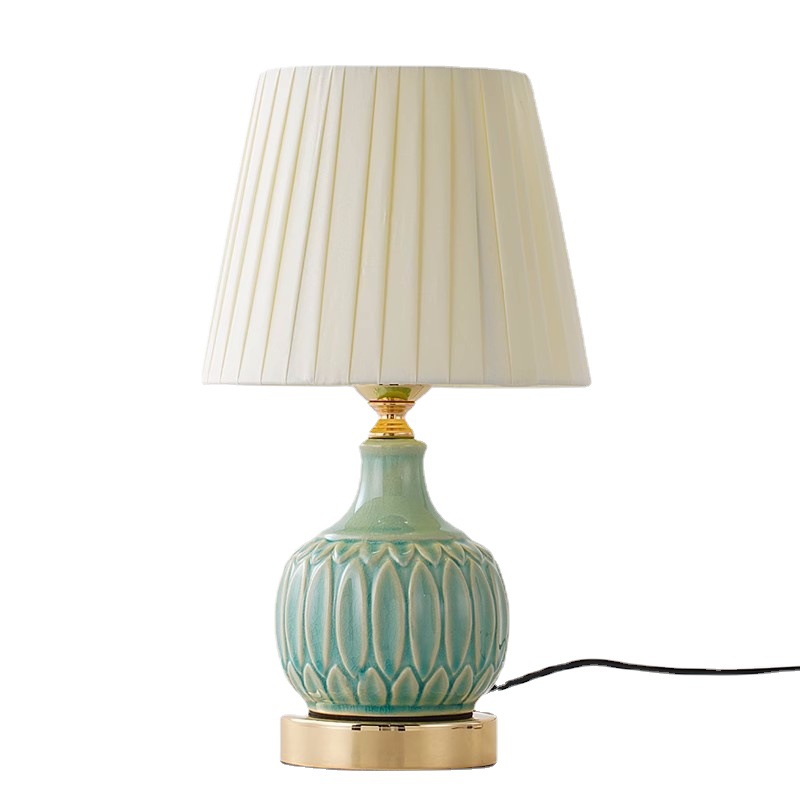 Desk Lamp - สำหรับโคมไฟตั้งโต๊ะเซรามิกสไตล์อเมริกัน โคมไฟข้างเตียงห้องนอน ปรับหรี่แสงได้ โคมไฟสไตล์อินส์