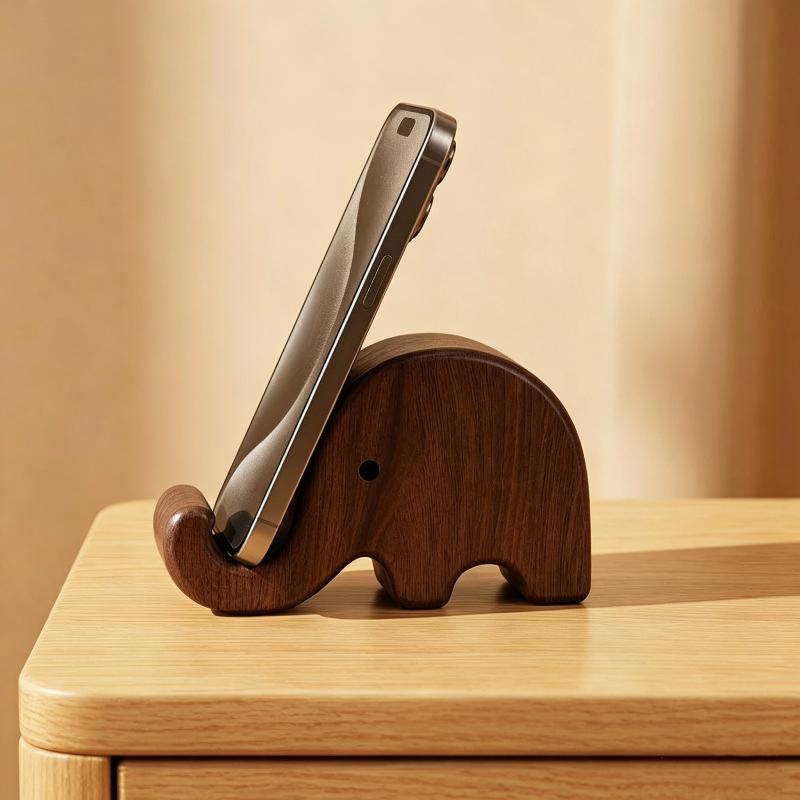 Desk Organizer - ที่วางโทรศัพท์ไม้เนื้อแข็งสีดำวอลนัทแบบเรียบง่าย ชั้นวางโชว์นามบัตร ของตกแต่งโต๊ะทำงานในบ้านและสำนักงาน
