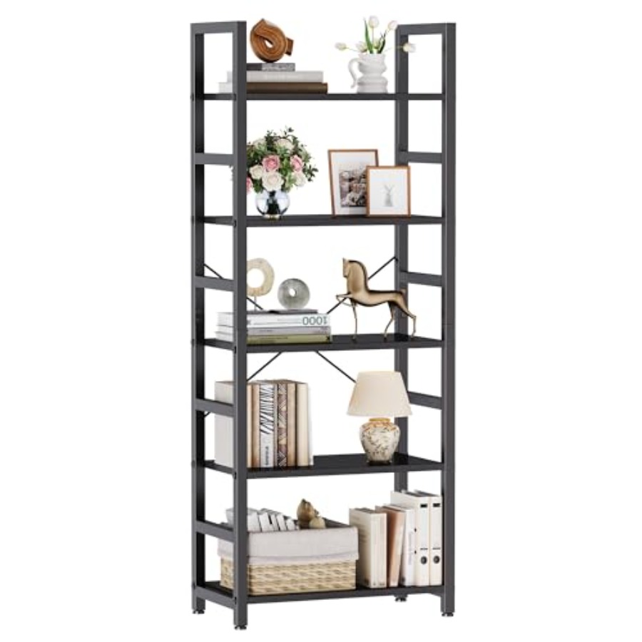 Bookshelf - ชั้นวางหนังสือ 5 ชั้น, ตู้หนังสือทรงสูงทันสมัย, ชั้นวางของแบบเปิดสำหรับห้องนั่งเล่น, ห้องนอน,