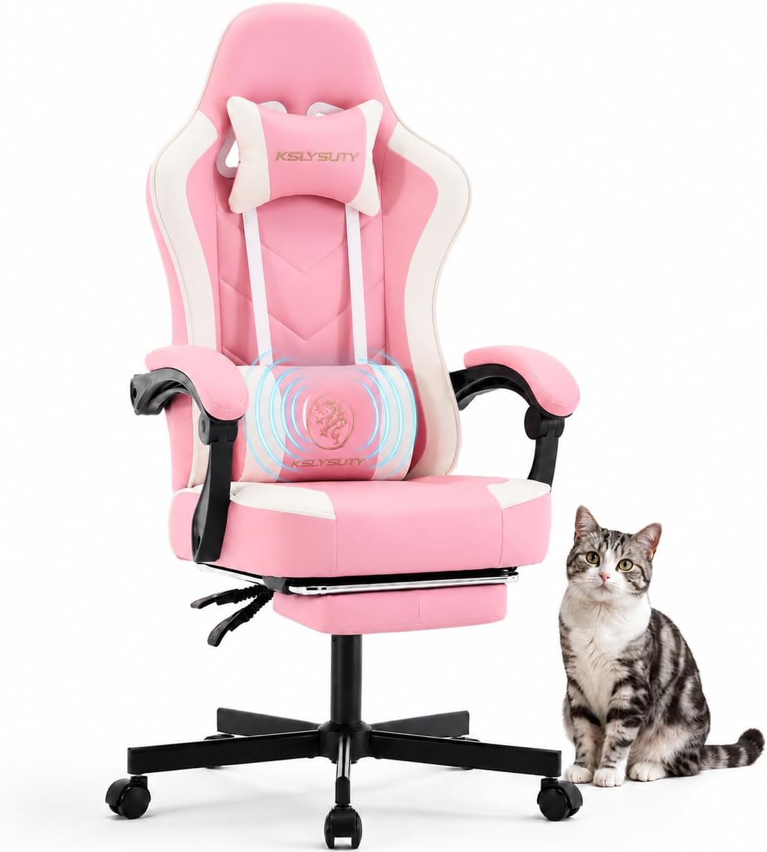 Office Chair Cushion - เก้าอี้เกมมิ่งพนักพิงสูงตามหลักสรีรศาสตร์พร้อมที่วางเท้า, รองรับหลังส่วนล่าง, เบาะรองนั่งแบบพ็อกเก็ตสปริง, เก้าอี้สำนักงานแบบหมุนสำหรับผู้ใหญ่
