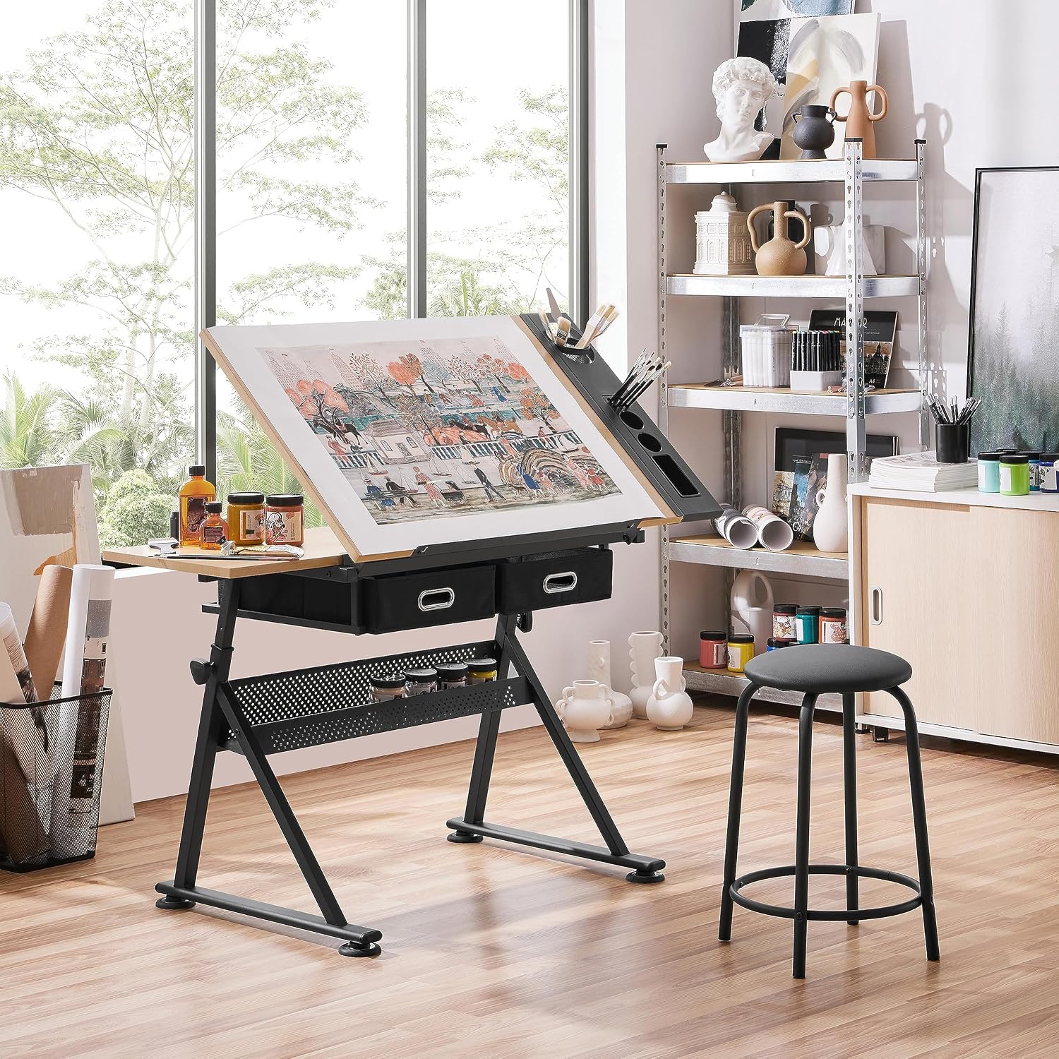 โต๊ะเขียนแบบปรับระดับได้พร้อมเ - Office Stool บทวิจารณ์และราคา