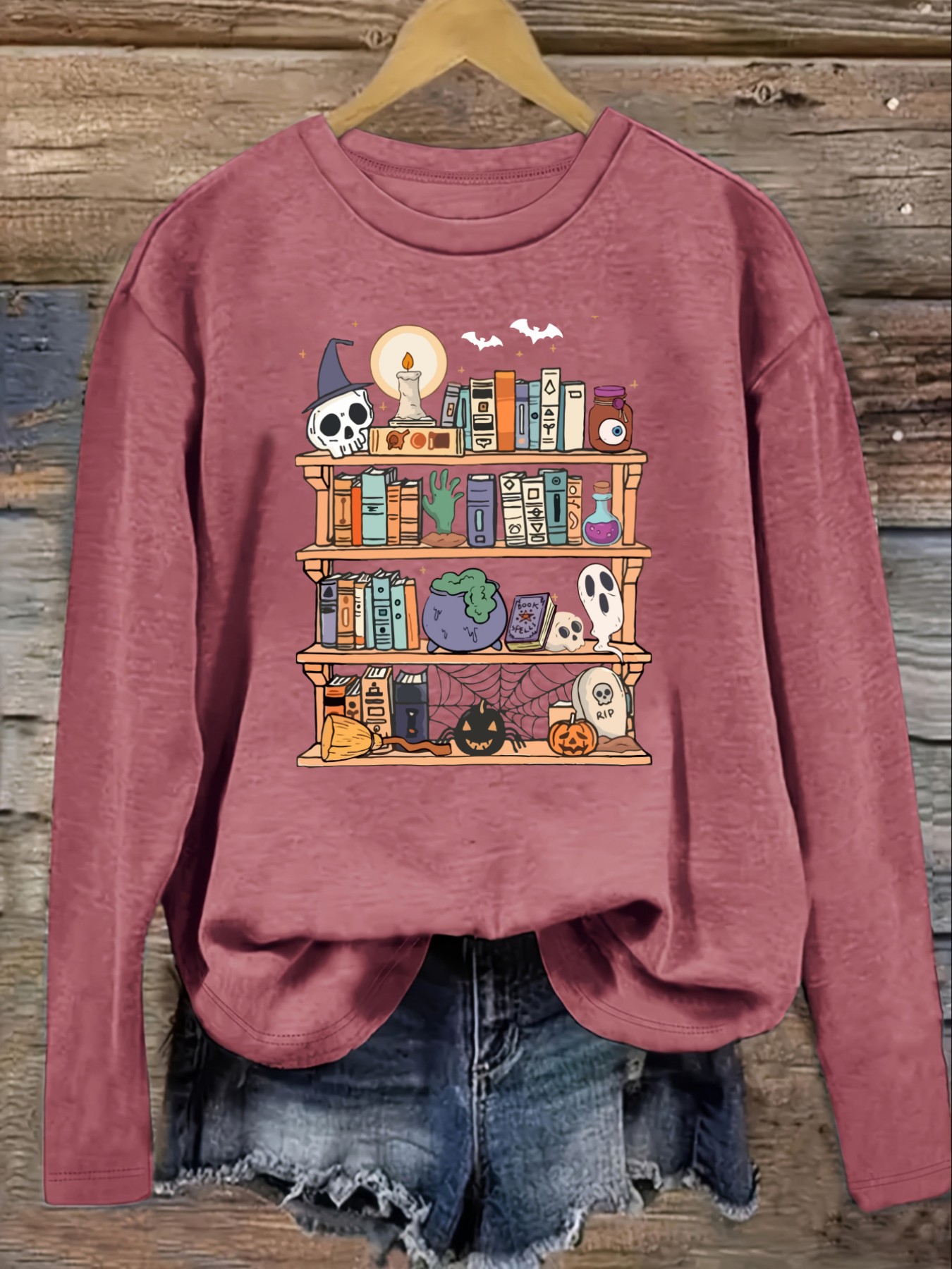 เสื้อยืดแขนยาวคอกลมลำลองสำหรับ - Bookshelf บทวิจารณ์และราคา