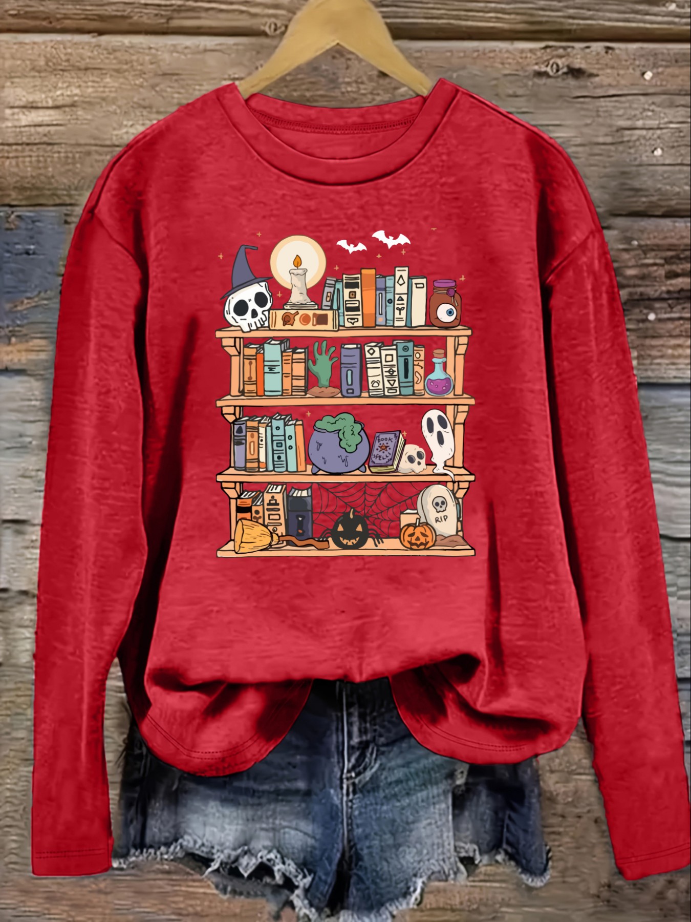 เสื้อยืดแขนยาวคอกลมลำลองสำหรับ - Bookshelf บทวิจารณ์และราคา
